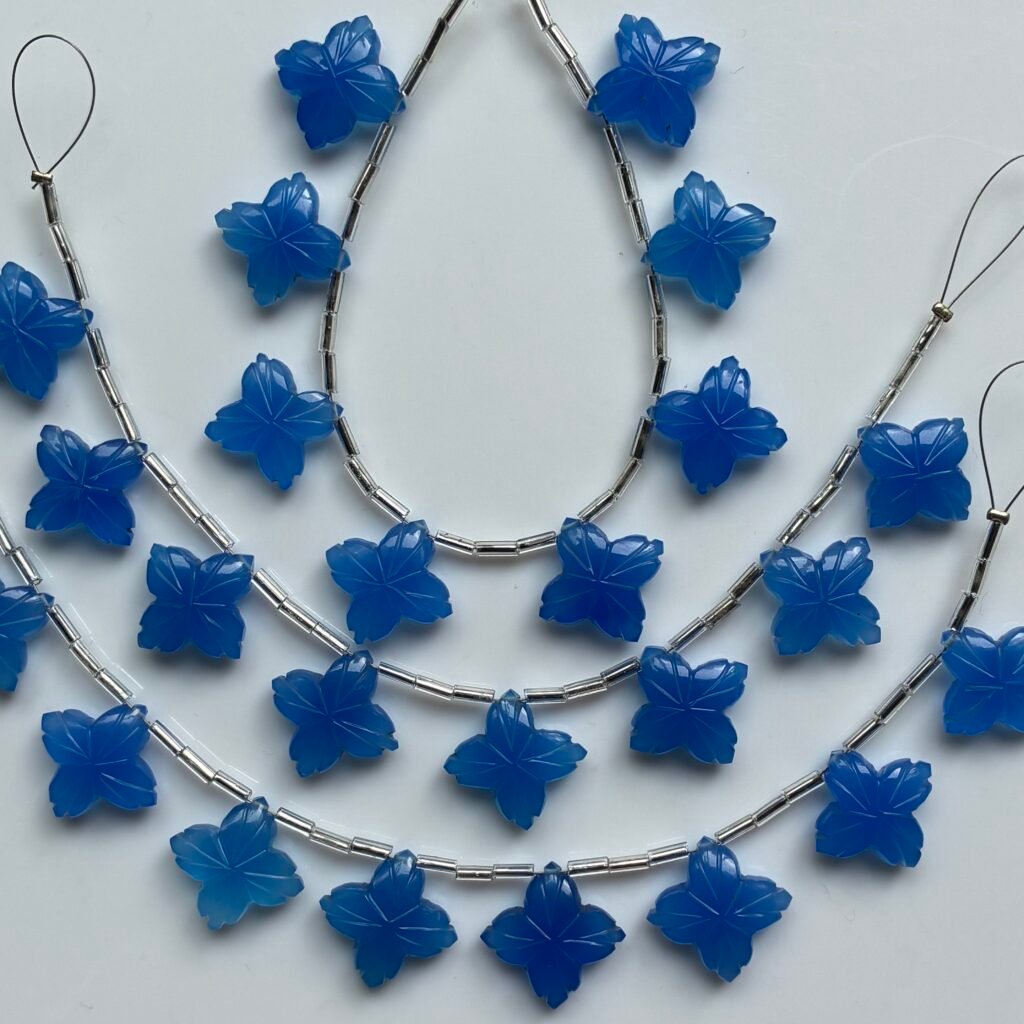 Chalcedony, blue, Flower, 8 beads, 17*17 mm