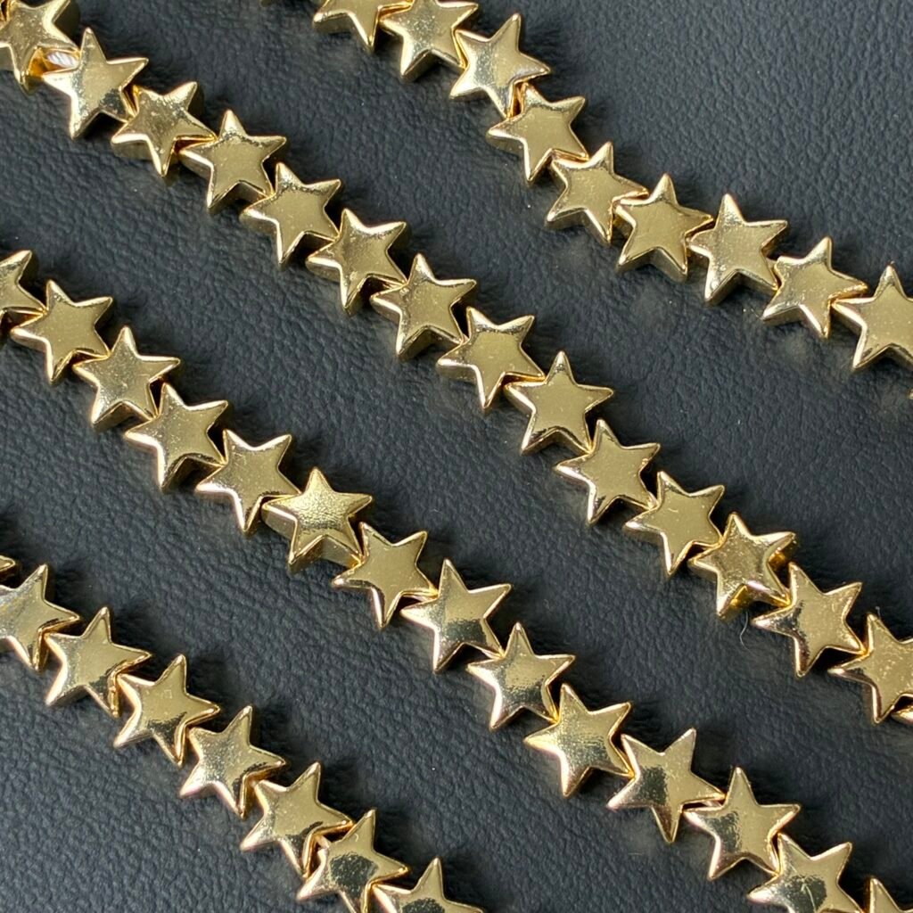 Hematite Gold Star S size, 8 mm, 40 cm