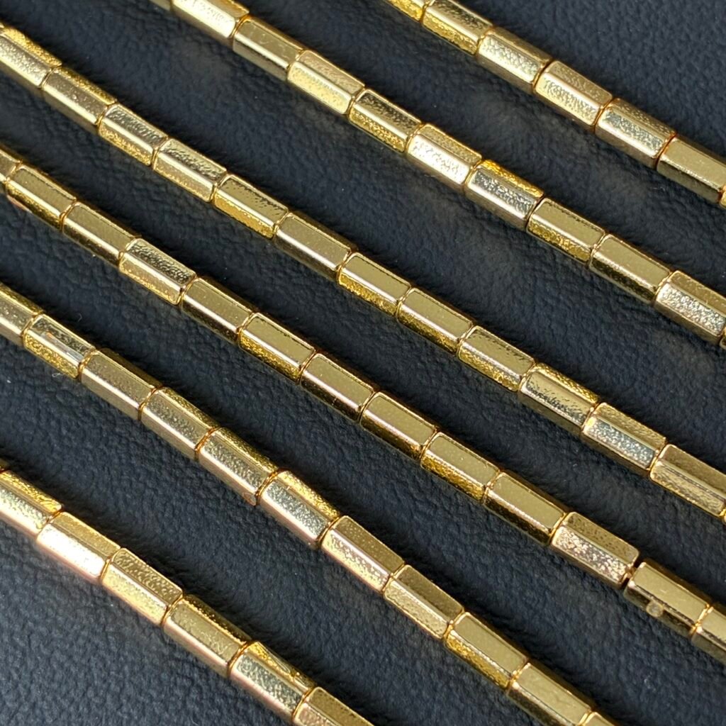 Hematite, Gold Pipe, 5*3mm, 40 CM