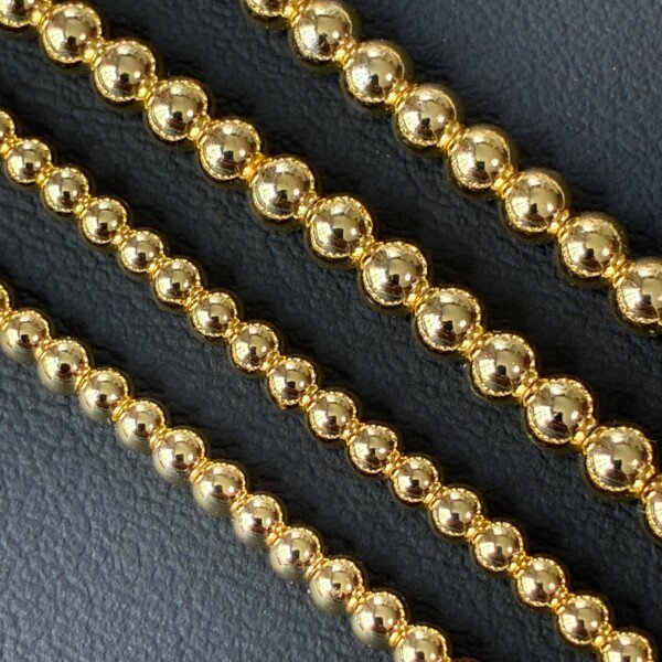 Hematite, Gold Round, 3mm,  4 Mm, 40 CM