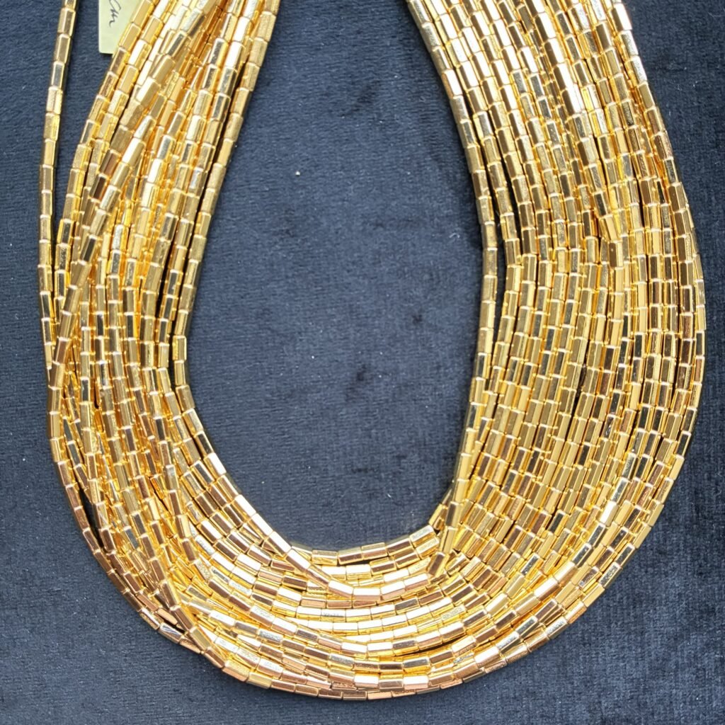 Hematite, Gold Pipe, 5*3mm, 40 CM
