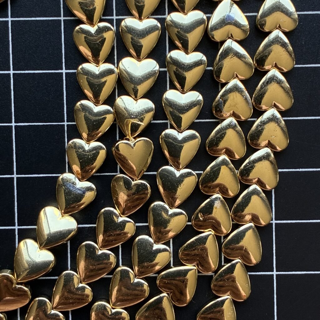 Hematite Gold Heart, M size, 8*7.5 MM, 38 cm