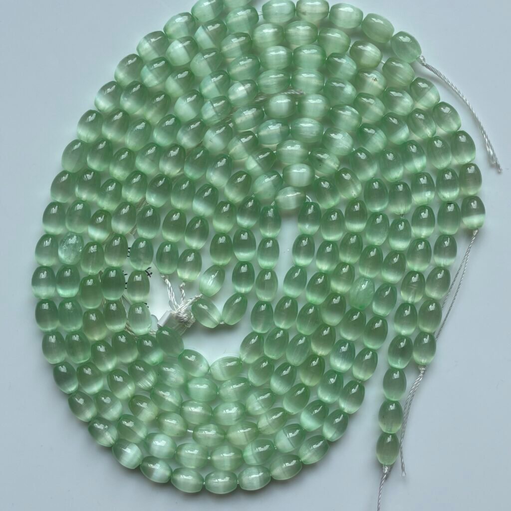 Selenite Rice Shape, Green 6 Mm *9 Mm, 40 Cm