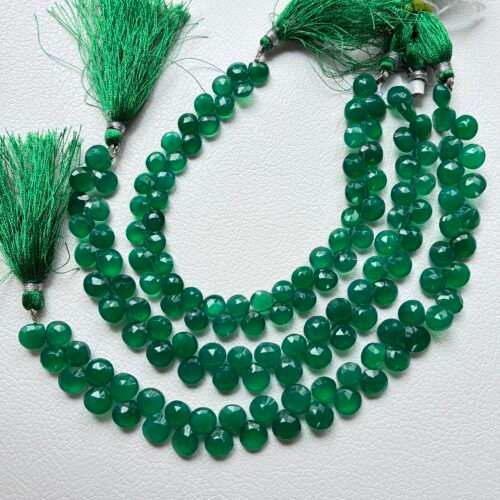 Green Onyx, faceted heart ,L size ,23cm, 8.5*8*4.9 mm-7.9*7.8*4 mm