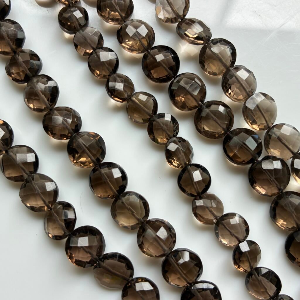 Gem-quality smoky quartz, AAA grade, coin shape, M size, 9.3*5.3 mm, 21 cm