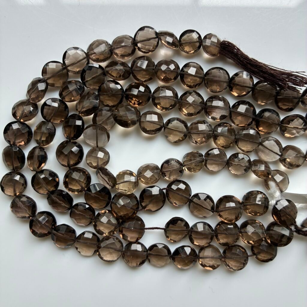 Gem-quality smoky quartz, AAA grade, coin shape, M size, 9.3*5.3 mm, 21 cm