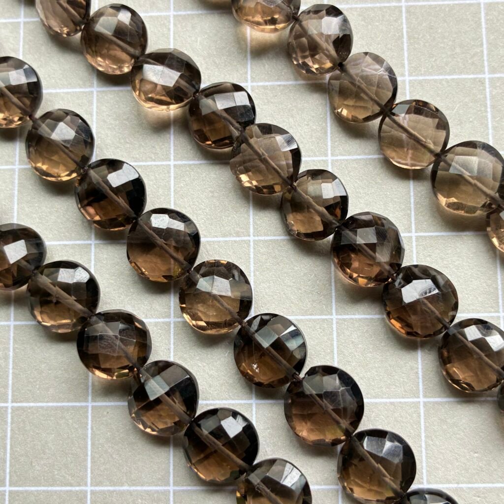 Gem-quality smoky quartz, AAA grade, coin shape, M size, 9.3*5.3 mm, 21 cm