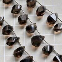 Smoky Quartz Twisted Faceted Drops, 22cm, 17 beads