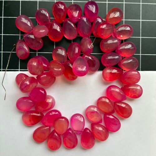 Chalcedony Pink Smooth Pear, 22Cm, 51 beads