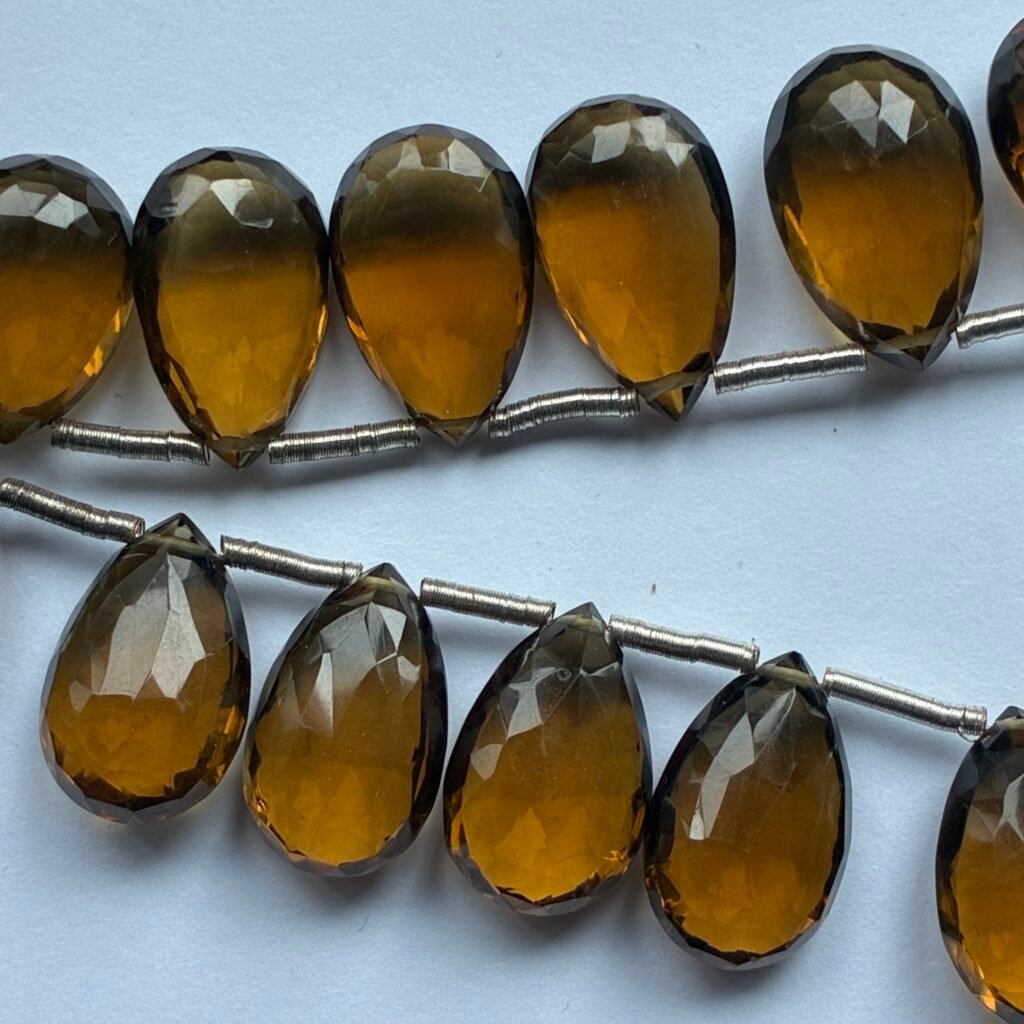 ビールクォーツ、ファセットカットペアシェイプ、16.4×11×7mm、18ビーズ