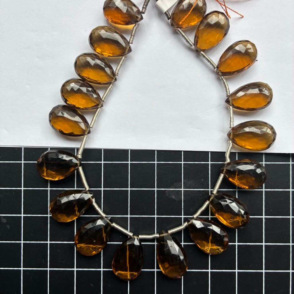 ビールクォーツ、ファセットカットペアシェイプ、16.4×11×7mm、18ビーズ