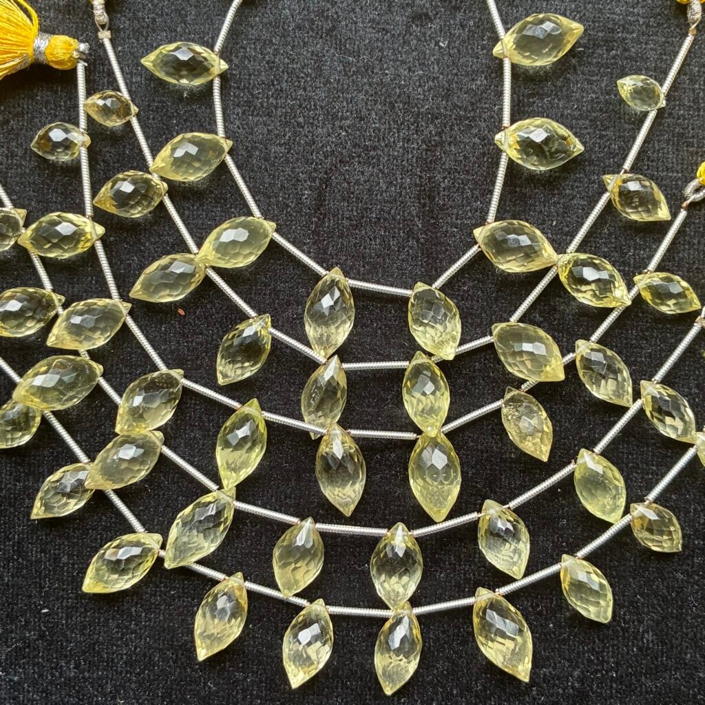 Lemon Quartz, Faceted Dew Drop, 10 beads, 13.8*7 mm-9*5 mm