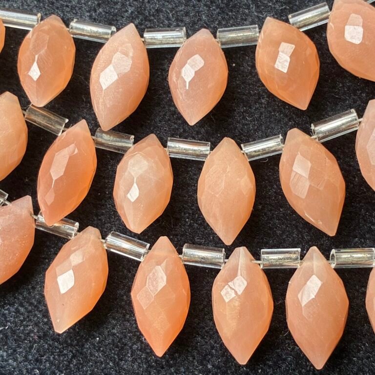 Peach Moonstone, Faceted Dew Drop, 15 beads, 13*6 mm- 11.2*5.8 mm