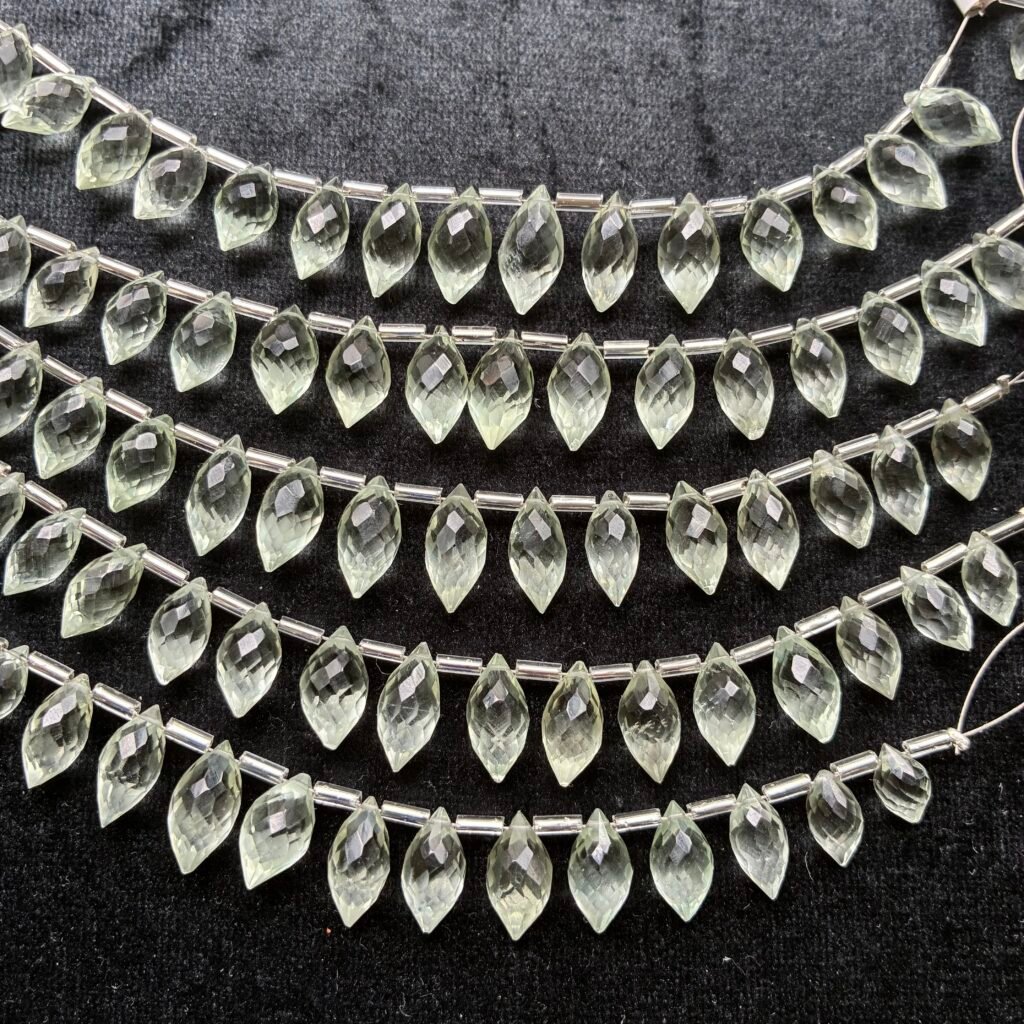 Green Amethyst, S size, Faceted Dew Drop, 15 beads, 11.8*6.3 -9.1*5.6 mm