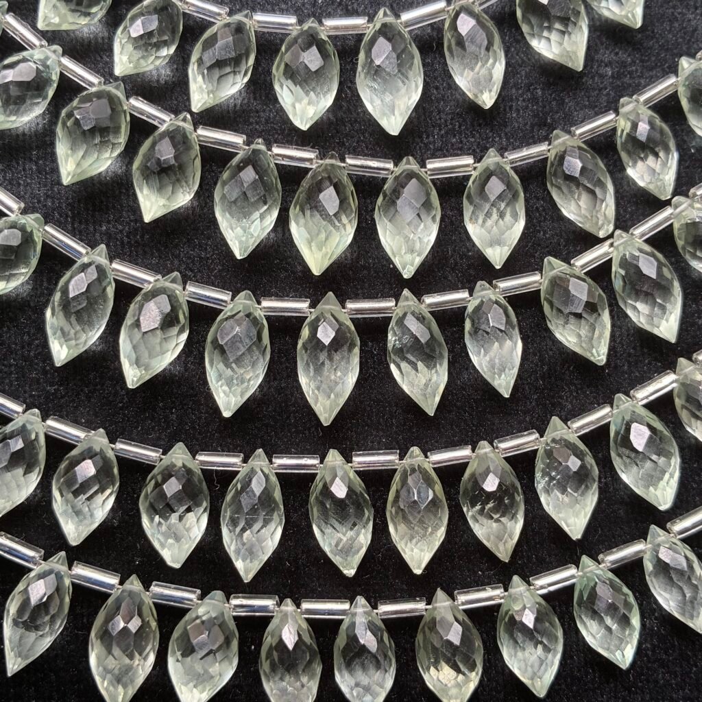 Green Amethyst, S size, Faceted Dew Drop, 15 beads, 11.8*6.3 -9.1*5.6 mm