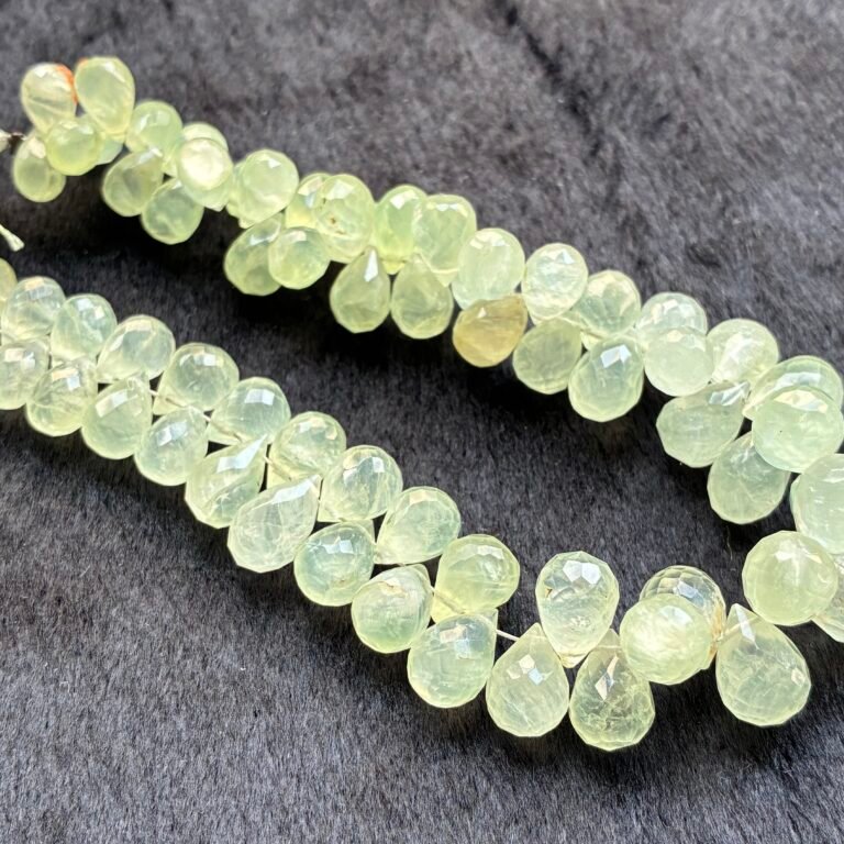 Prehnite, Faceted Drops, 25cm, 72 beads, 12*8mm - 9.3*5.4 mm