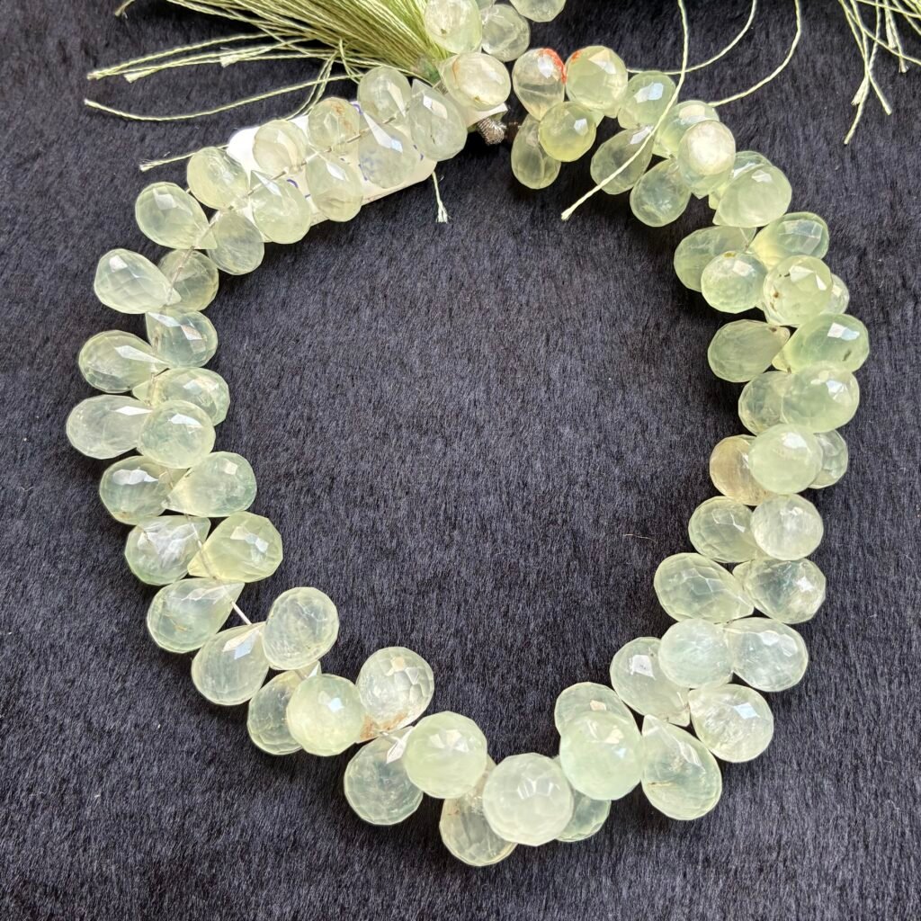 Prehnite, Faceted Drops, 25cm, 72 beads, 12*8mm - 9.3*5.4 mm
