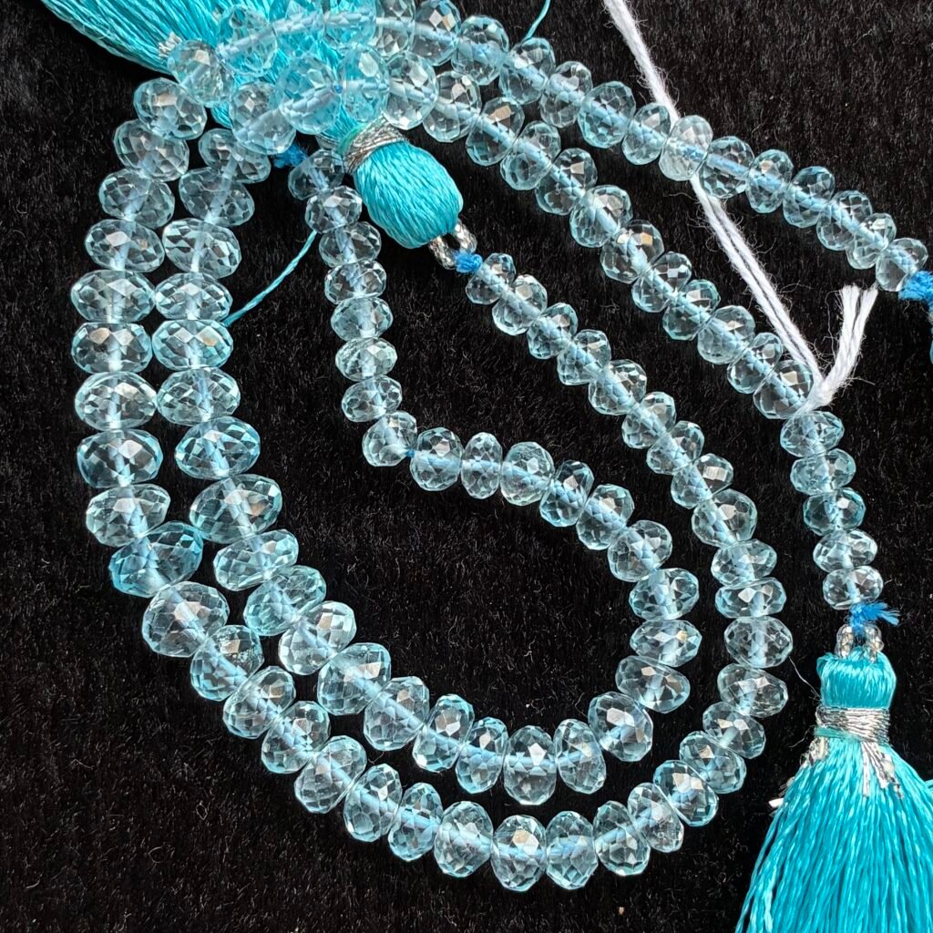 SKY BLUE TOPAZ , Faceted Rondelle, 21 cm, 6.6*3.9 - 4.4*3 mm
