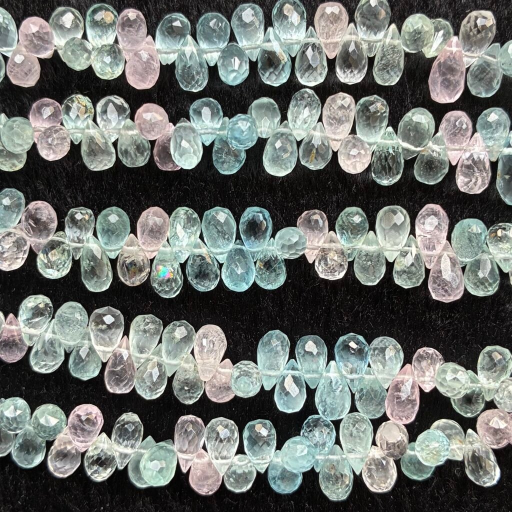 Multi Aquamarine, Faceted Drops, 12cm, 7.6*4.5 - 6.6*3.9 mm