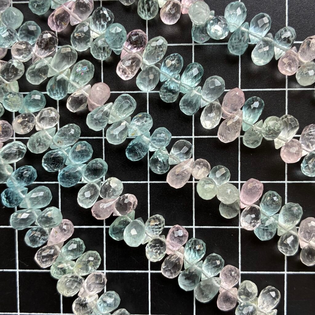 Multi Aquamarine, Faceted Drops, 12cm, 7.6*4.5 - 6.6*3.9 mm