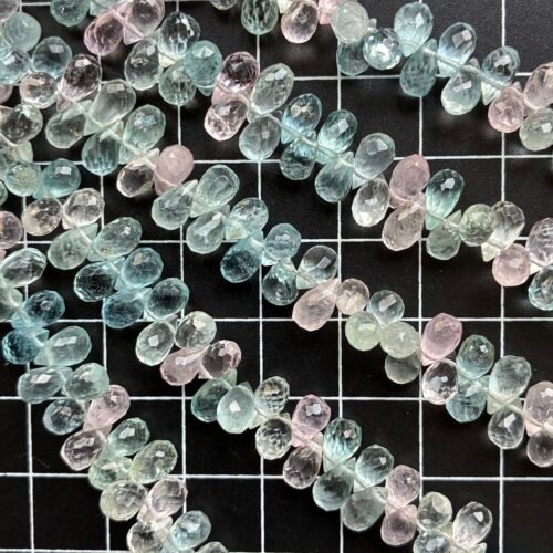 Multi Aquamarine, Faceted Drops, 12cm, 7.6*4.5 - 6.6*3.9 mm