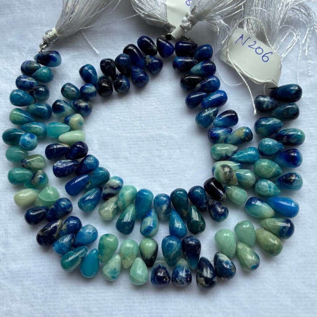 Afghanite, Smooth Drop, 22 cm, 52 beads, 11.3-6.6 - 10.3*6.5 mm