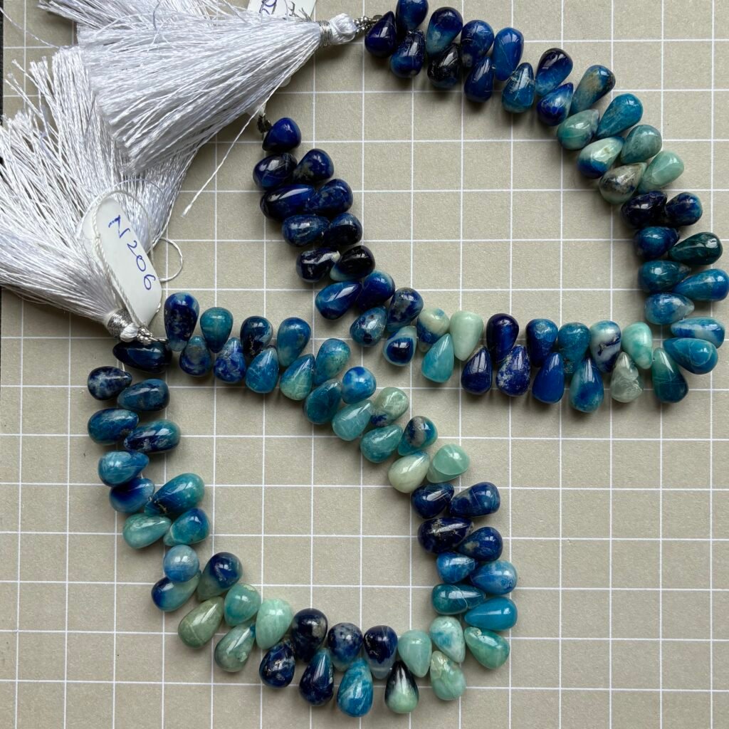 Afghanite, Smooth Drop, 22 cm, 52 beads, 11.3-6.6 - 10.3*6.5 mm
