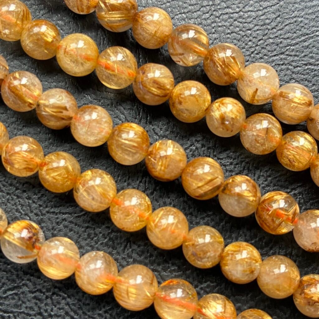 Golden Rutile, Round 6-6.5 Mm, 29 cm, 47 beads approx