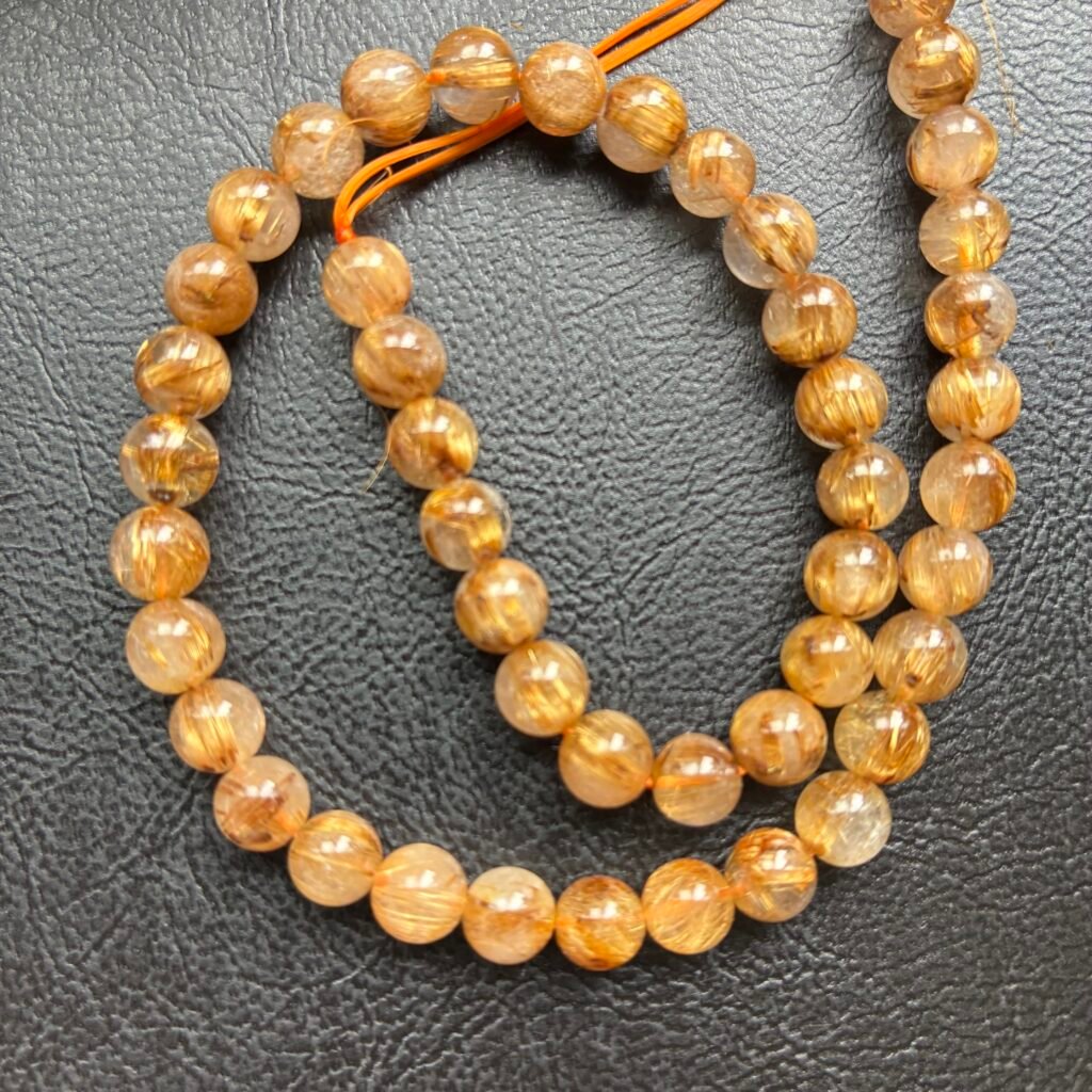 Golden Rutile, Round 6-6.5 Mm, 29 cm, 47 beads approx