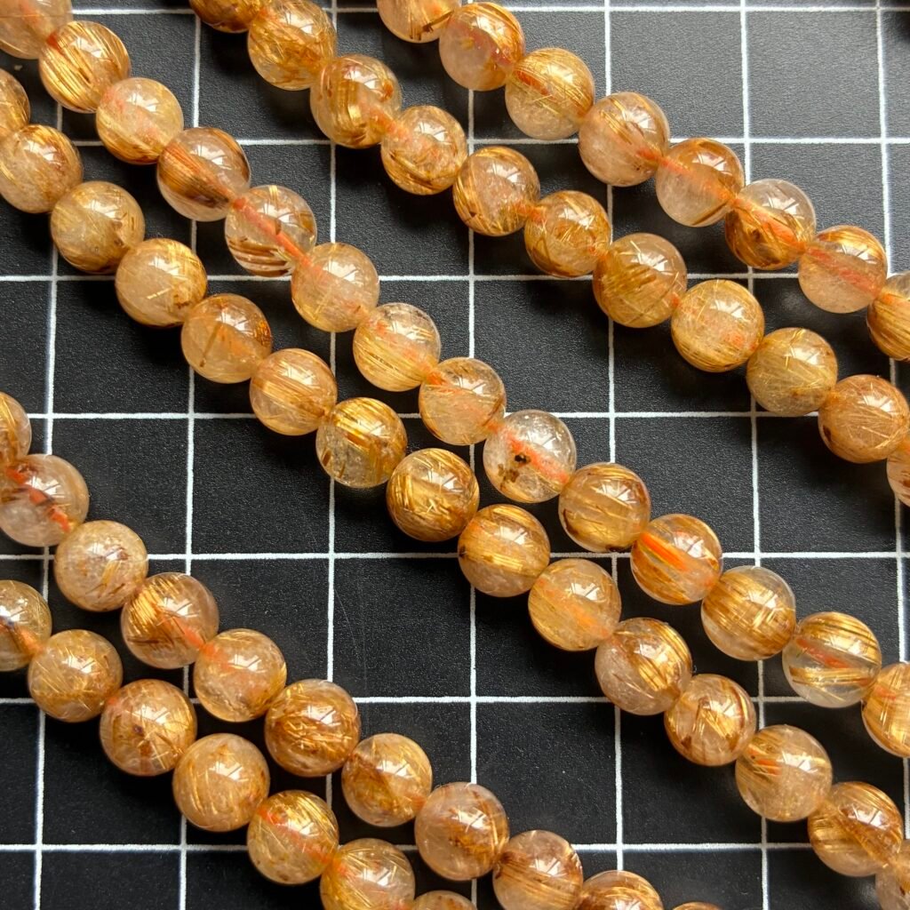 Golden Rutile, Round 6-6.5 Mm, 29 cm, 47 beads approx