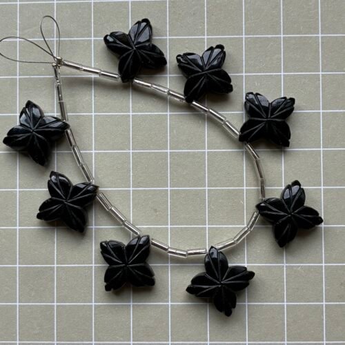 Black Onyx, Four Leaf Flower, 8 beads