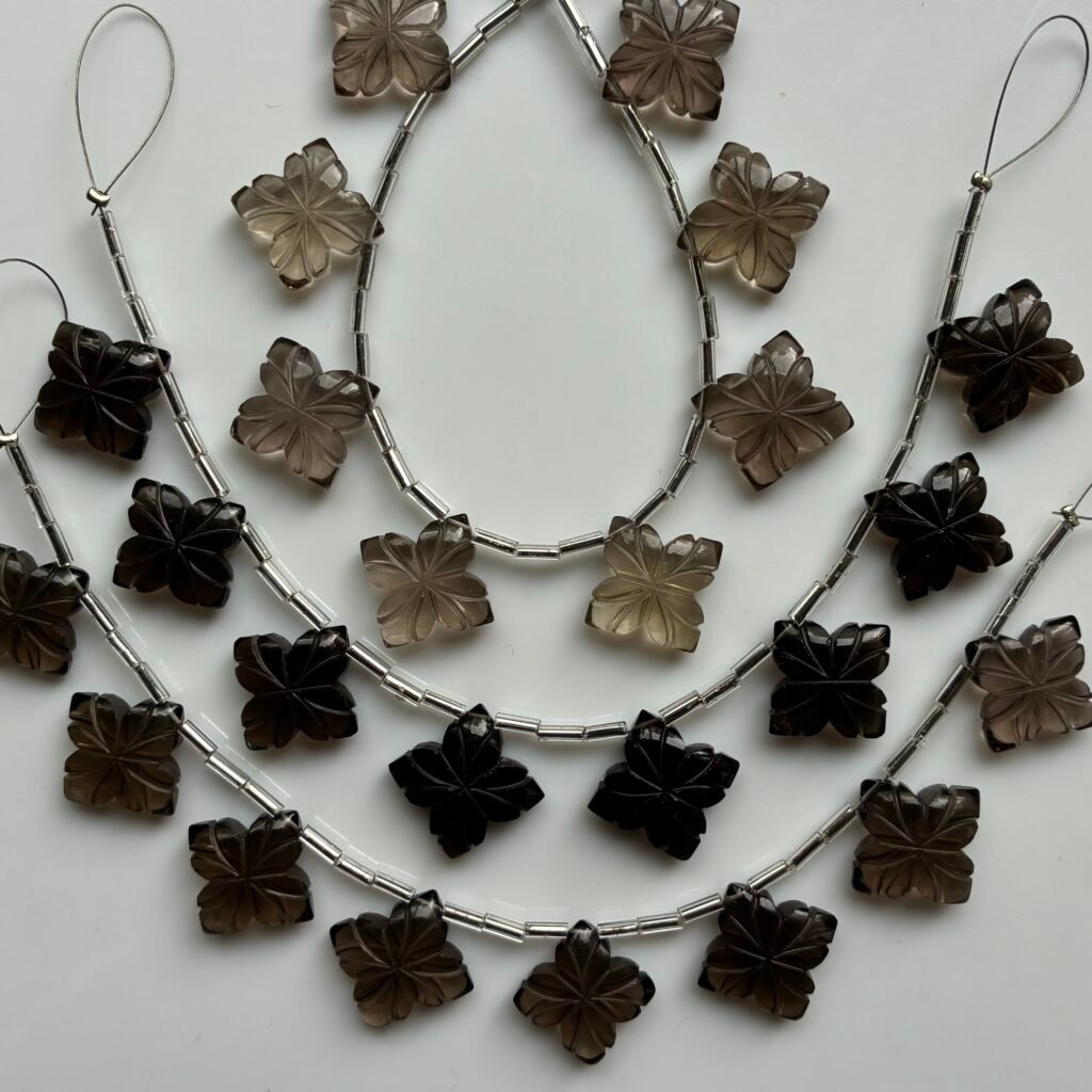 Smoky Quartz, Flower, 8 beads, 17* 17 mm