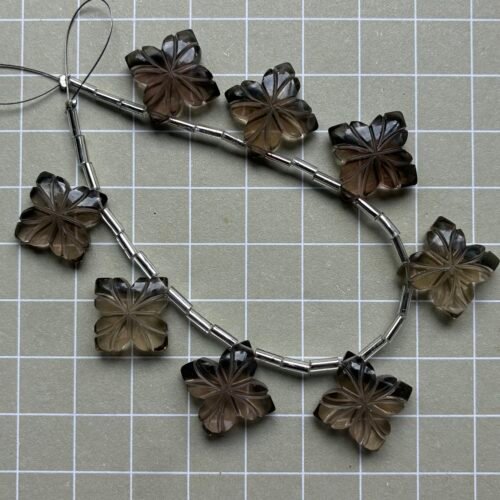 Smoky Quartz ,  Four Leaf Flower, 8 beads