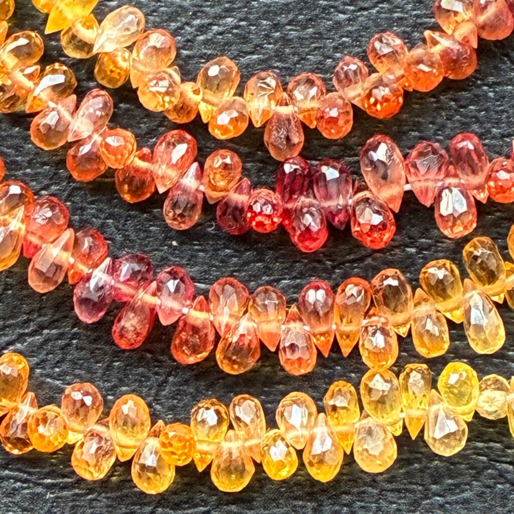 Sapphire, Orange Yellow, Faceted Drops ,21 Cm, 4.5*2.5 mm