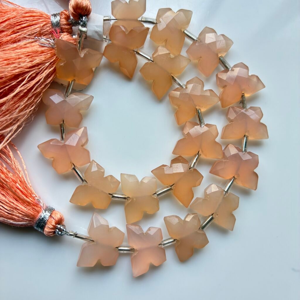 Chalcedony Peach, Butterfly, 10 Beads, 10*14.7 mm