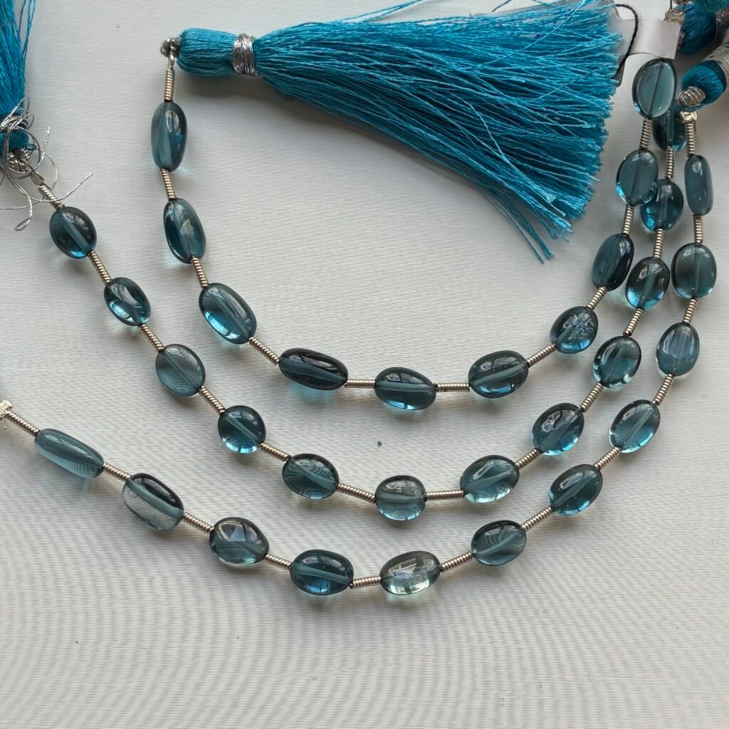 L Blue Topaz ,Smooth Nuggets,8*5mm, 15cm