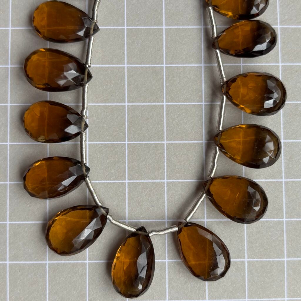ビールクォーツ、ファセットカットペアシェイプ、16.4×11×7mm、18ビーズ