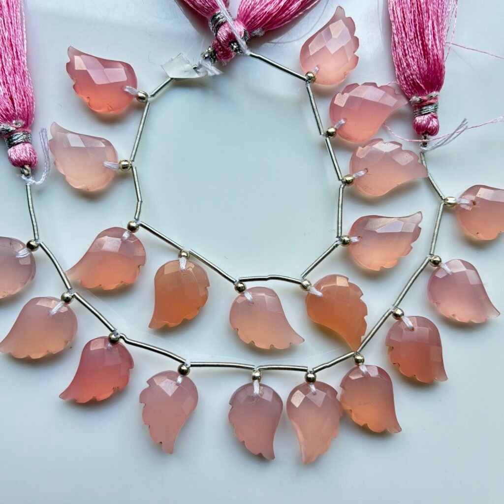 Chalcedony, Pink, Wings, 10 Beads, 15*10 mm