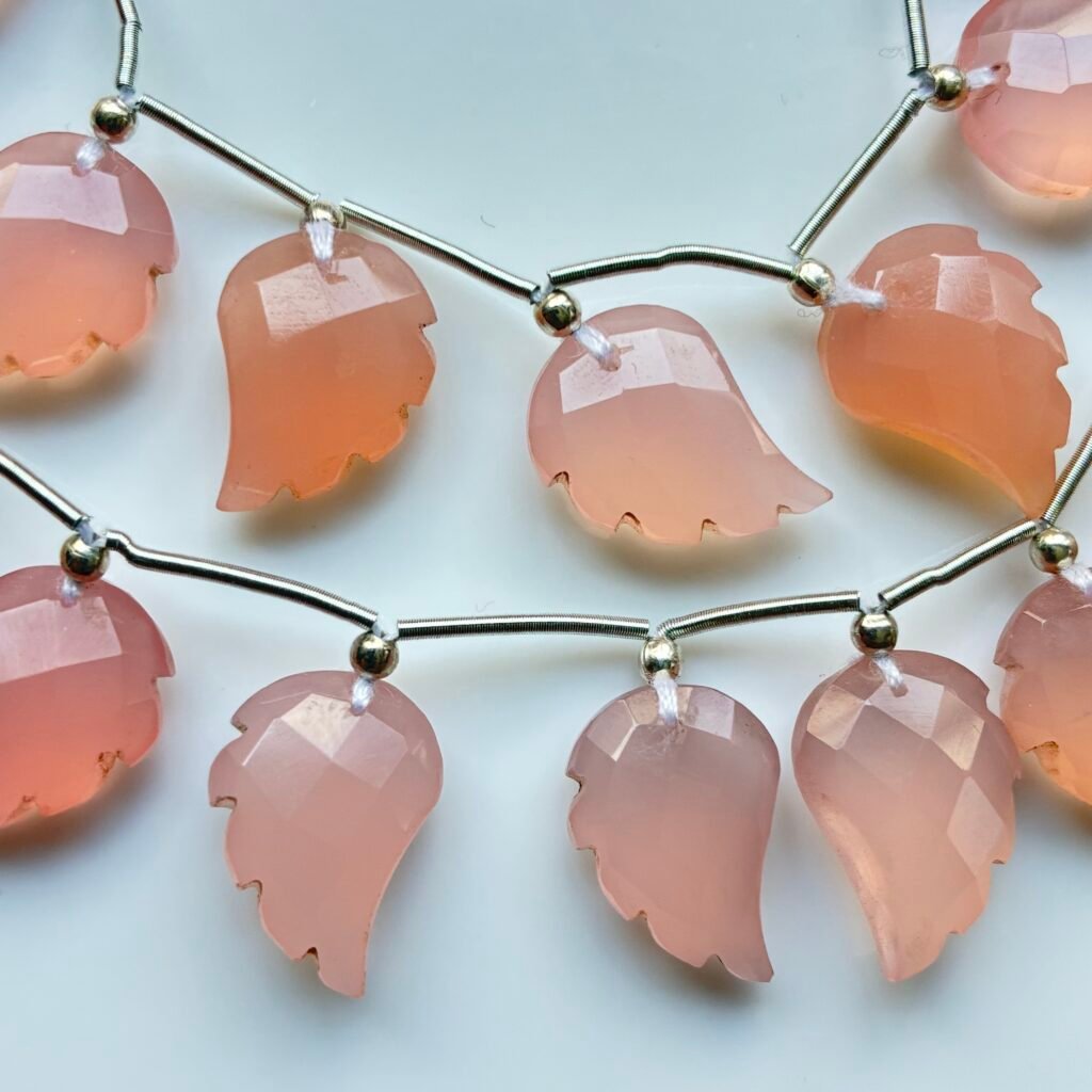 Chalcedony, Pink, Wings, 10 Beads, 15*10 mm