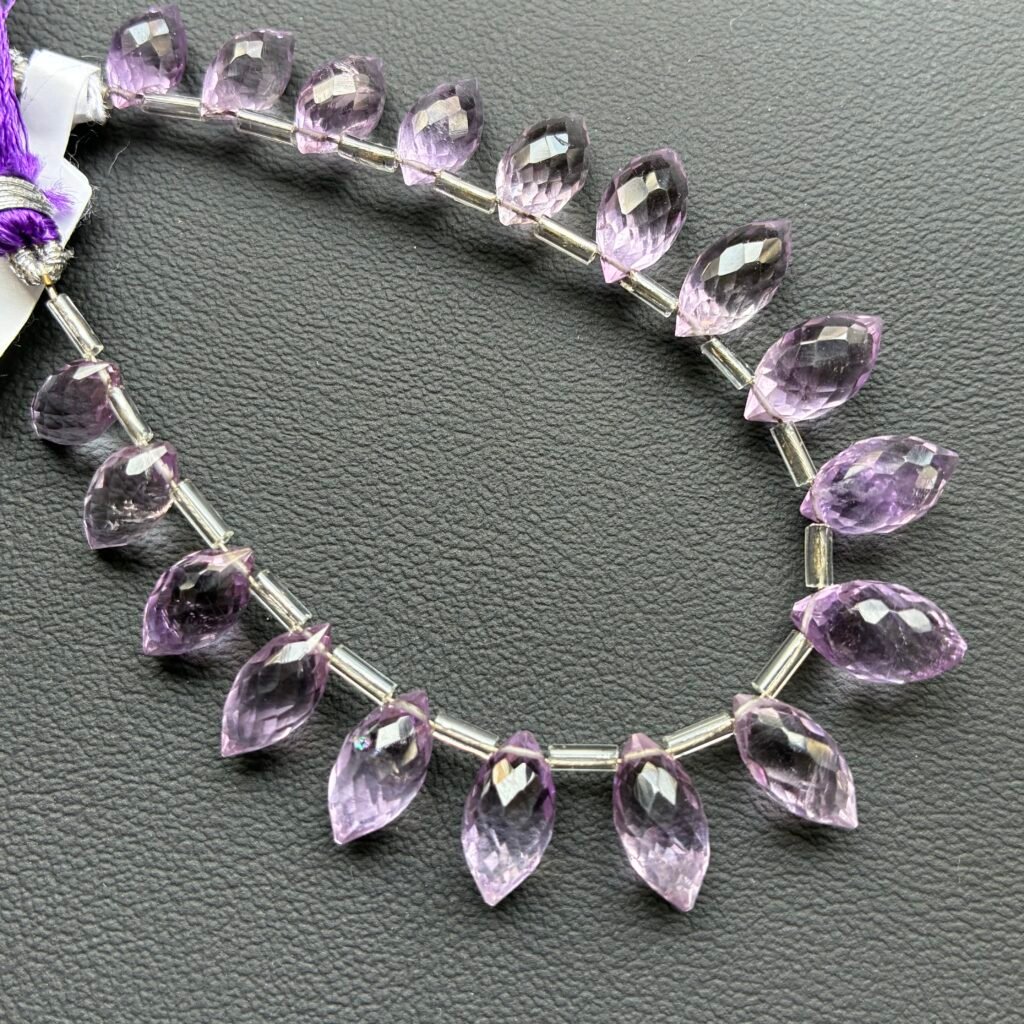 Pink Amethyst Faceted Dew Drops, 18 beads, 13.8*7 mm