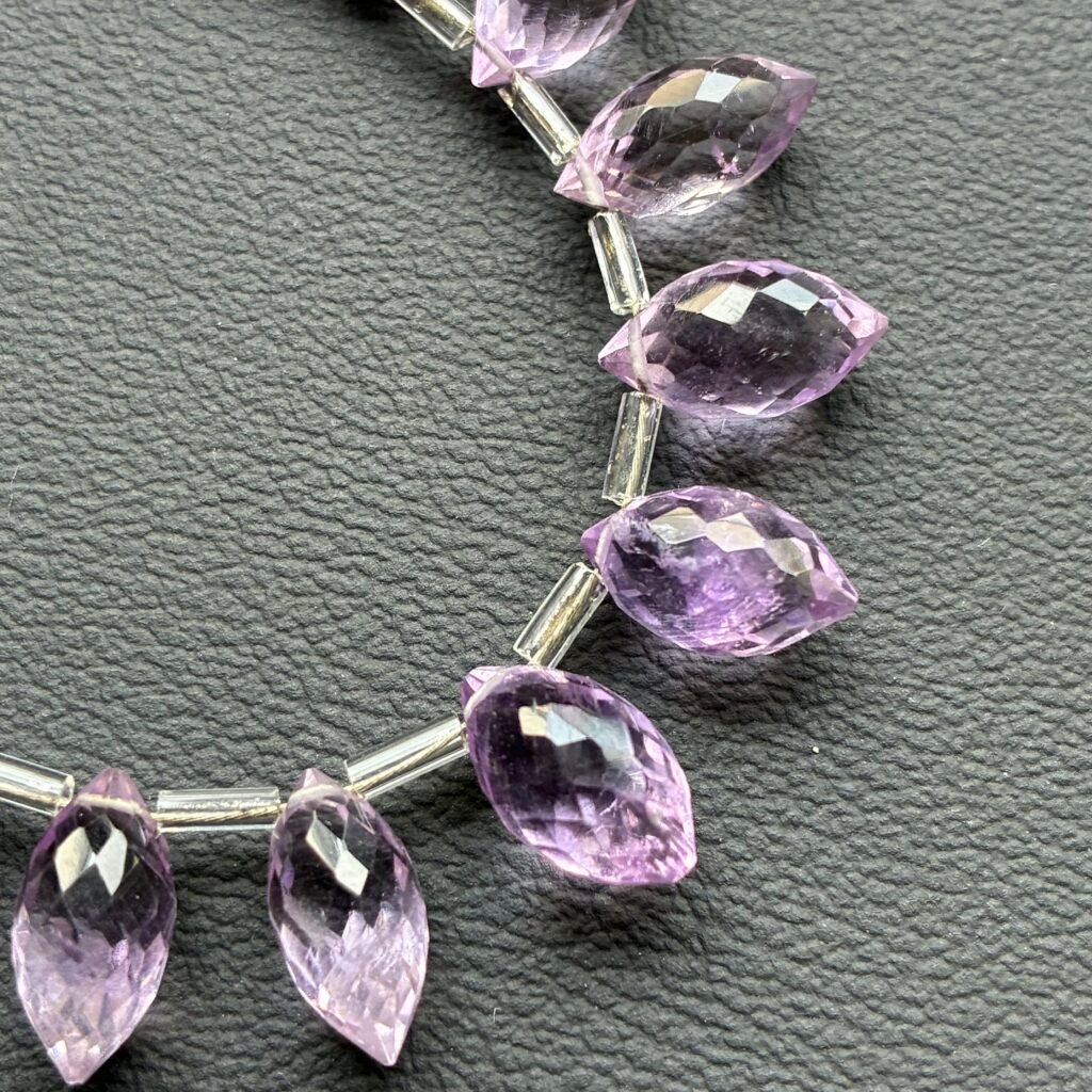 Pink Amethyst Faceted Dew Drops, 18 beads, 13.8*7 mm