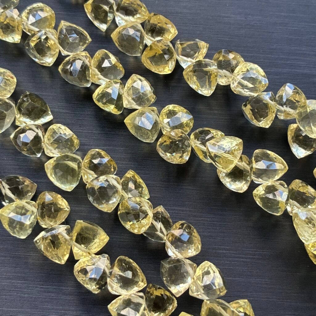 Lemon Quartz ,Faceted Trillion, 7*6mm, 21Cm