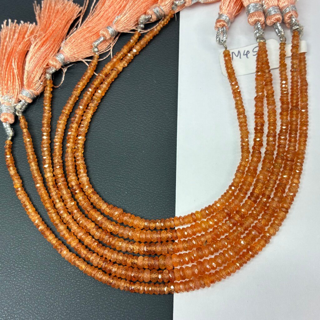 マンダリンガーネット、ファセットカット、20cm、4.6-2-3mm×1.5mm