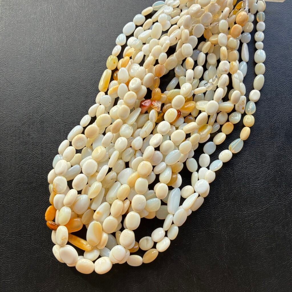 Australian White Opal, Smooth Tumble, 44 Cm, 20*7 Mm- 8*6 Mm