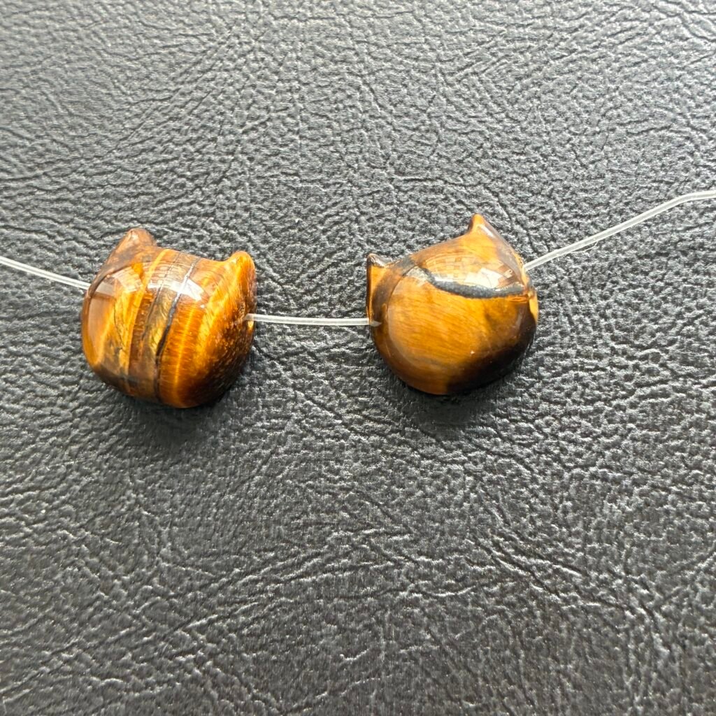 Natural Yellow Tiger'S Eye Stone Faceless Cat Head Bead