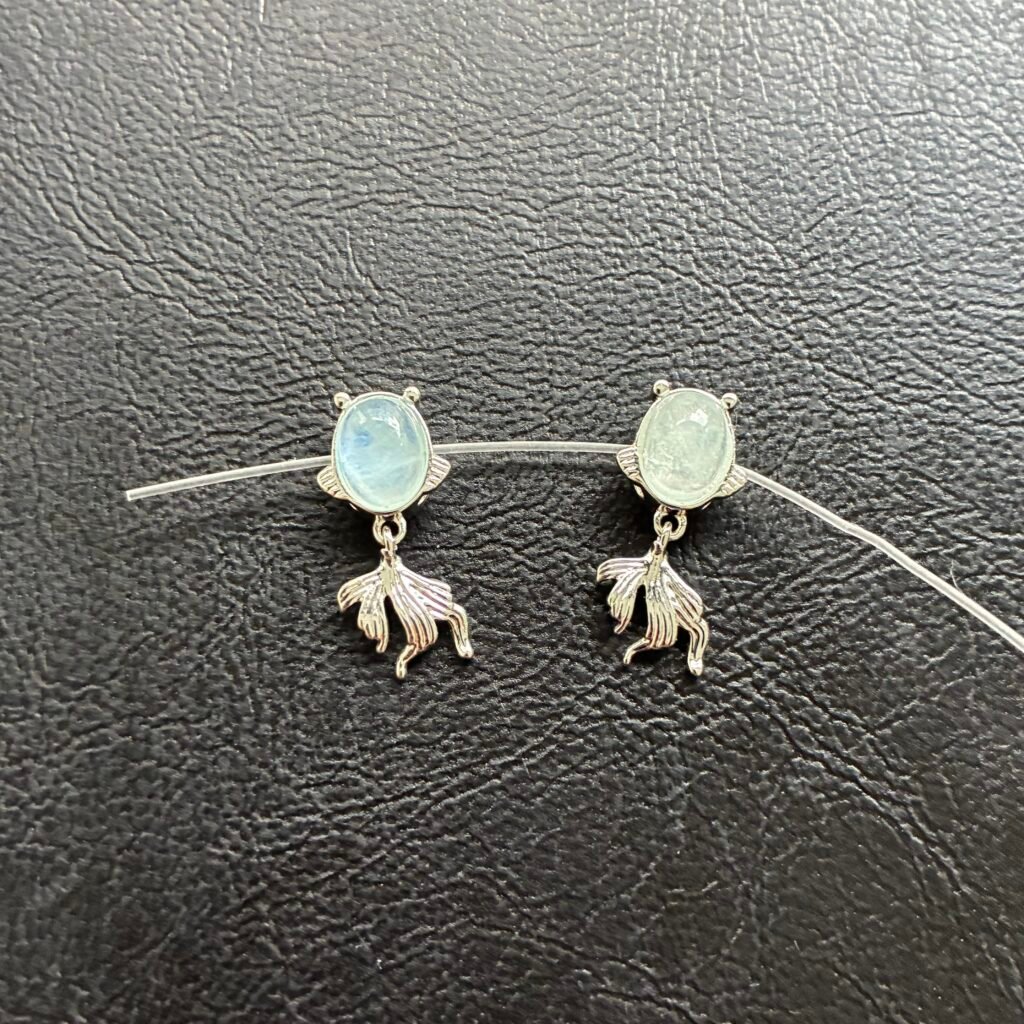 Natural Aquamarine Little Goldfish Silver(Cp), 9*11mm