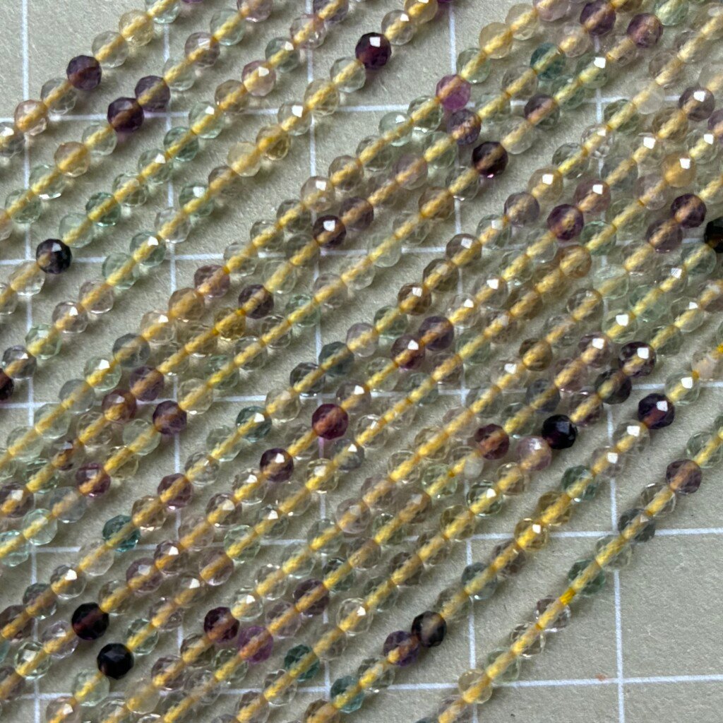Fluorite Micro Faceted Beads, Natural Yellow, 32cm, 2mm