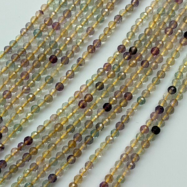 Fluorite Micro Faceted Beads, Natural Yellow, 32cm, 2mm