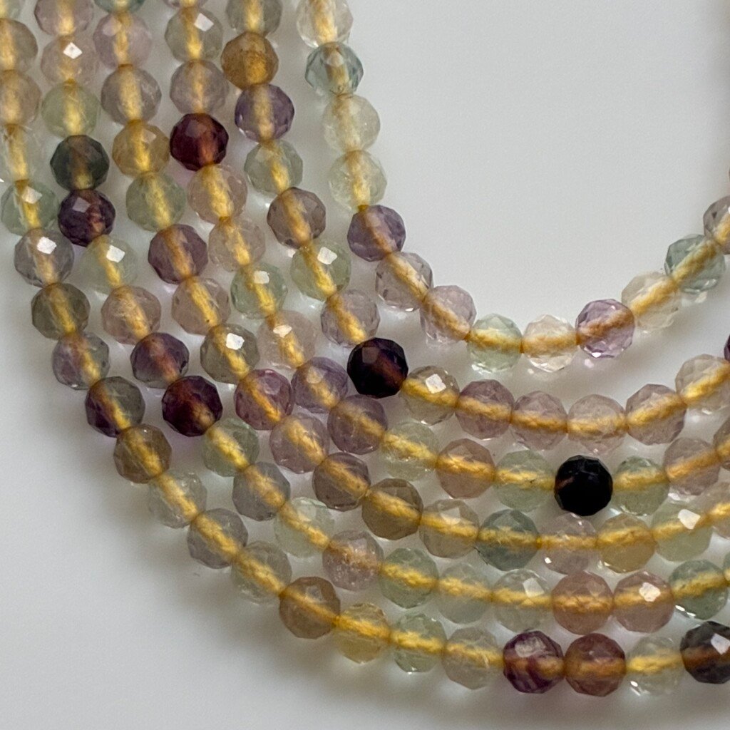 Fluorite Micro Faceted Beads, Natural Yellow, 32cm, 2mm