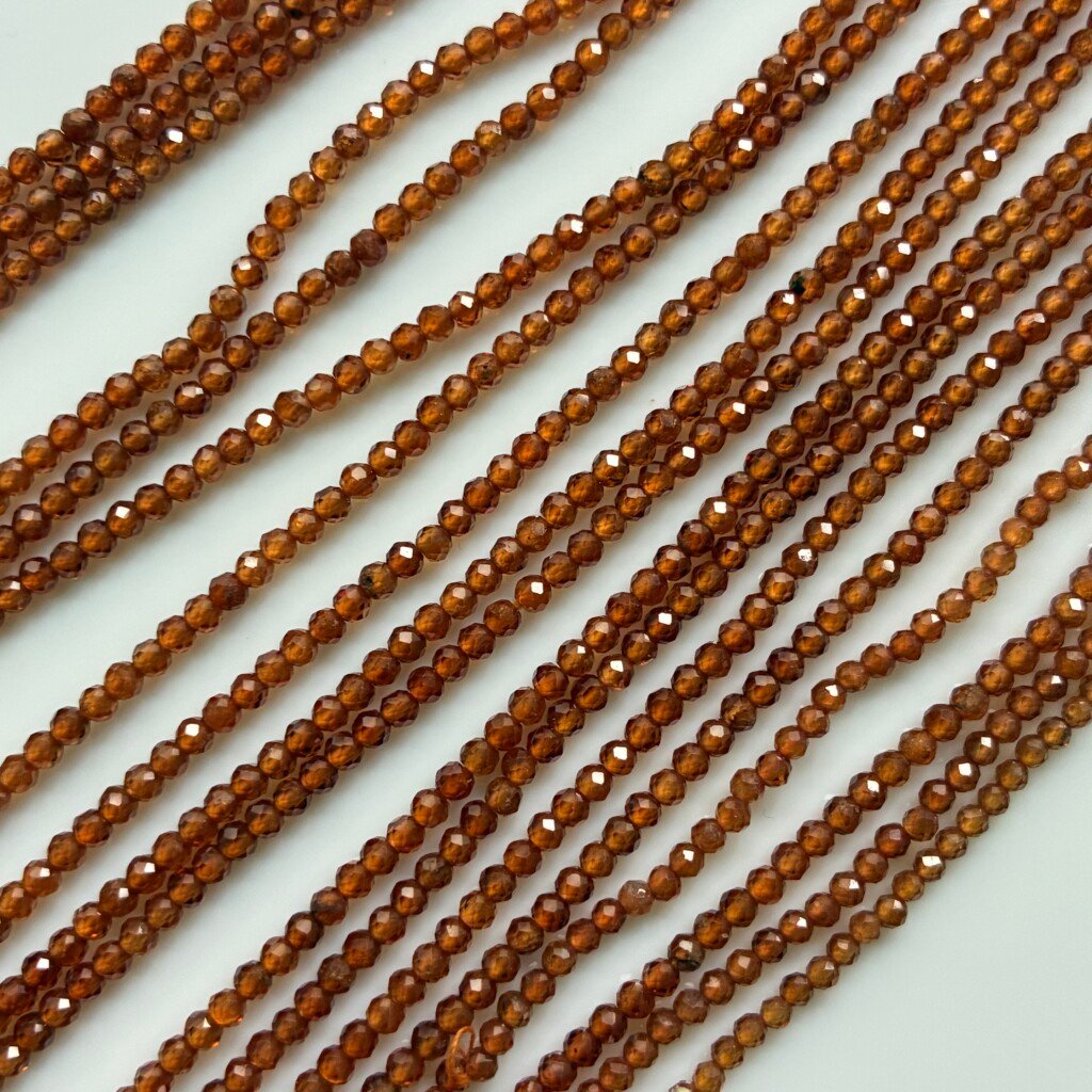 Hessonite Micro Faceted Beads, 32cm , 2mm